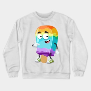 cartoon rainbow colors ice cream on a stick mascot showing himself Crewneck Sweatshirt